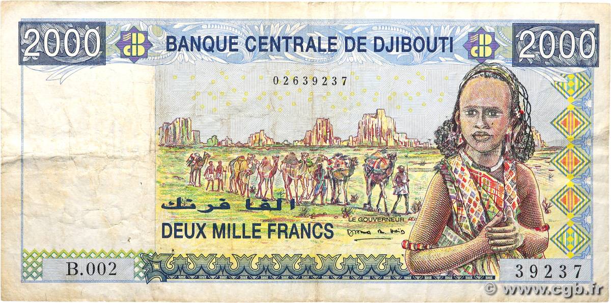 2000 Francs DJIBOUTI  1997 P.40 B+