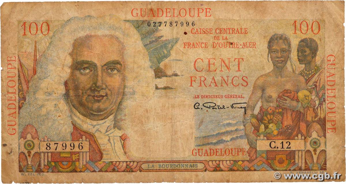 100 Francs La Bourdonnais GUADELOUPE  1946 P.35 G