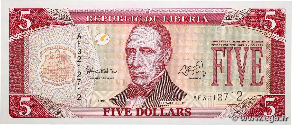 5 Dollars LIBERIA  1999 P.21 NEUF