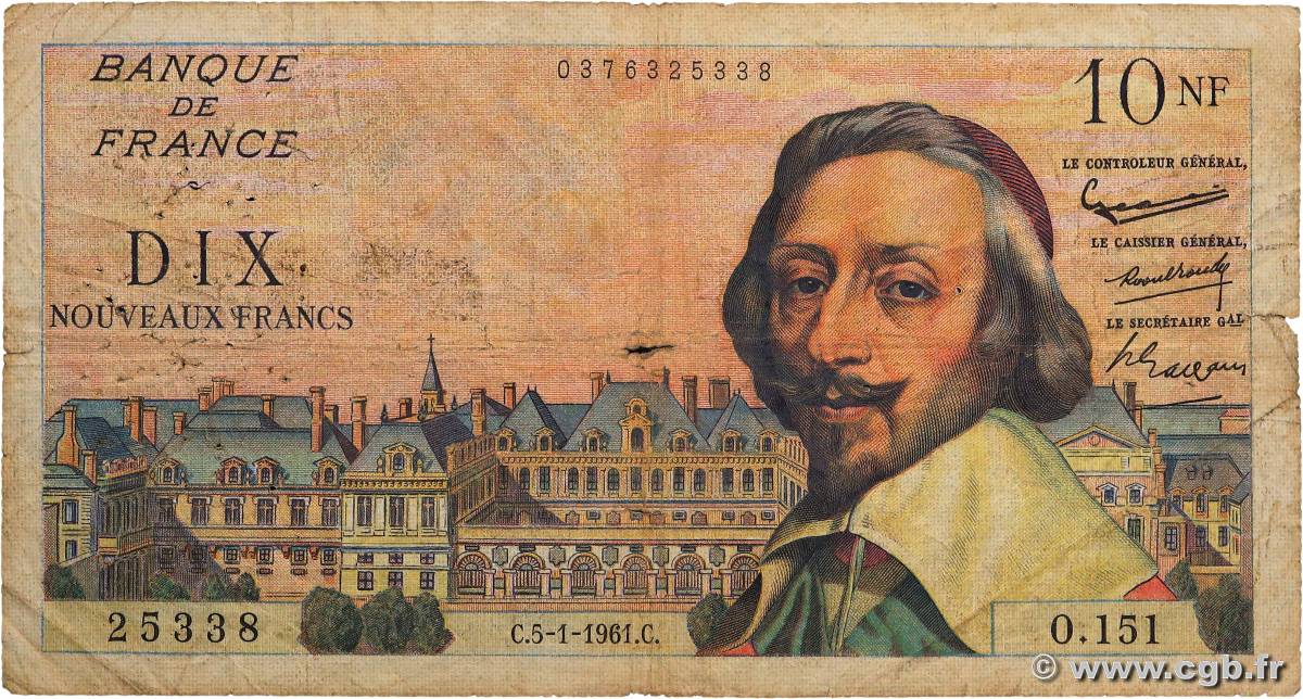 10 Nouveaux Francs RICHELIEU FRANCIA  1961 F.57.13 B