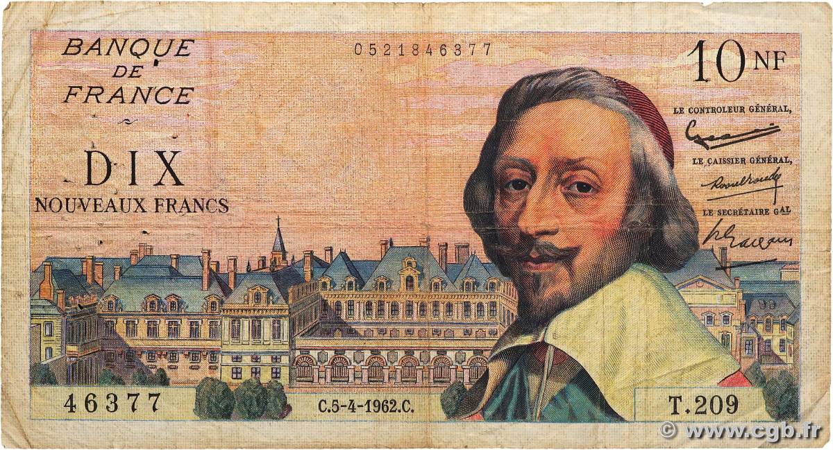 10 Nouveaux Francs RICHELIEU FRANCE  1962 F.57.18 B+