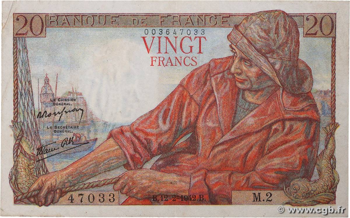 20 Francs PÊCHEUR FRANCIA  1942 F.13.01 BC+