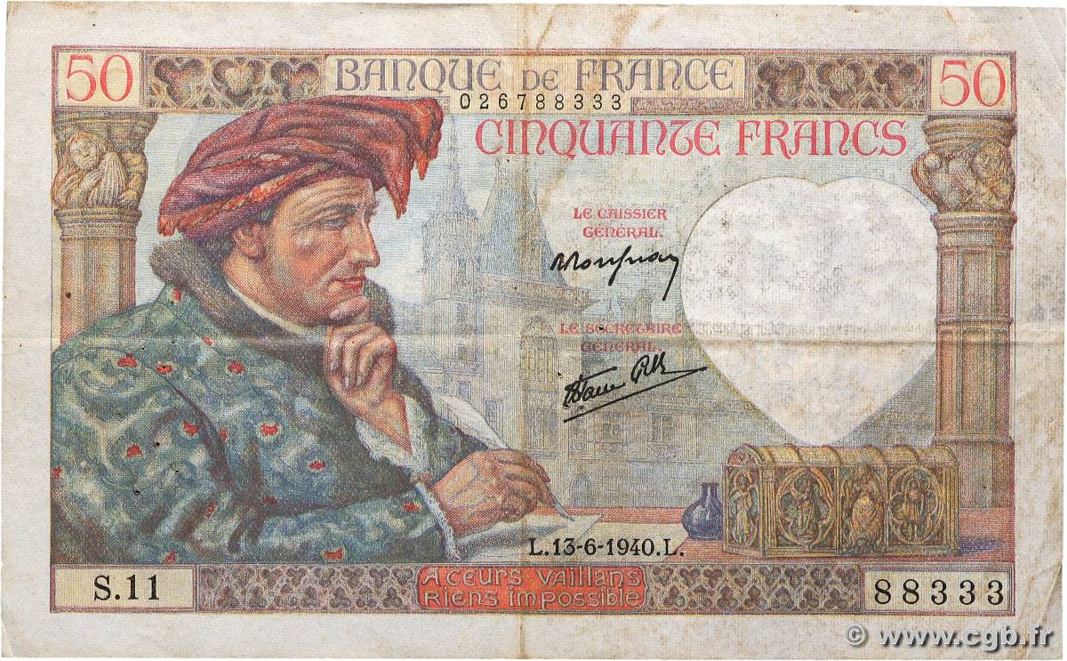 50 Francs JACQUES CŒUR FRANCIA  1940 F.19.01 MB