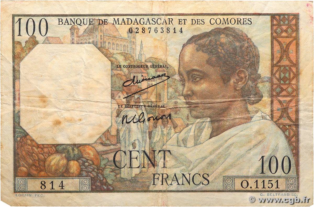 100 Francs MADAGASCAR  1950 P.046a F