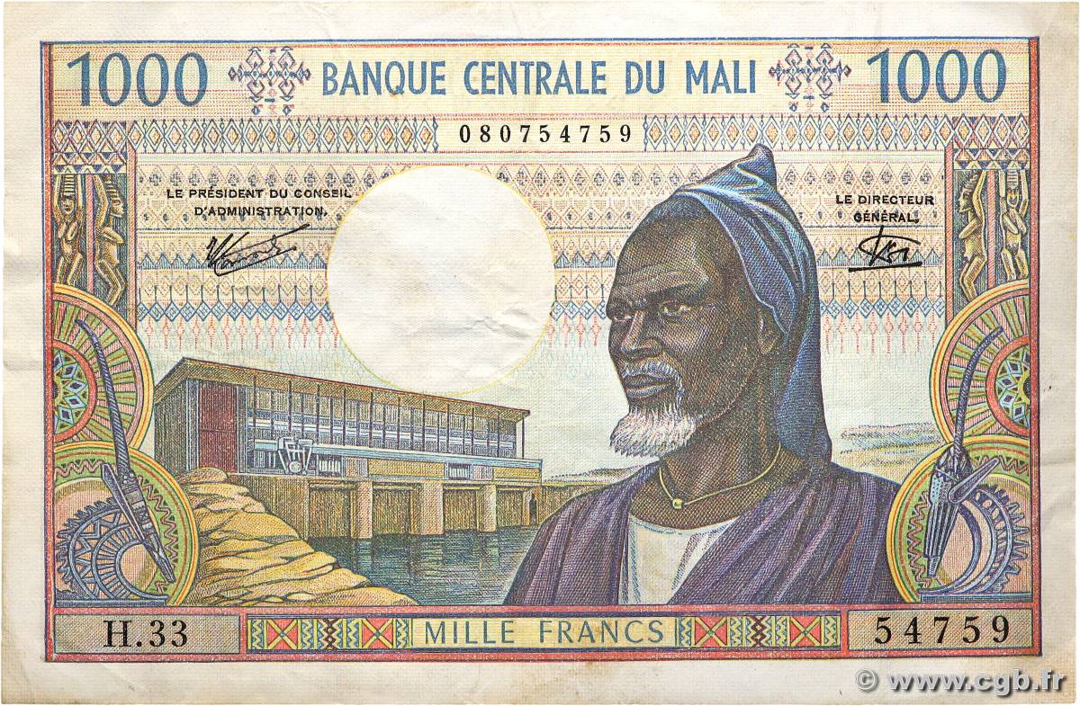 1000 Francs MALI  1970 P.13e F+