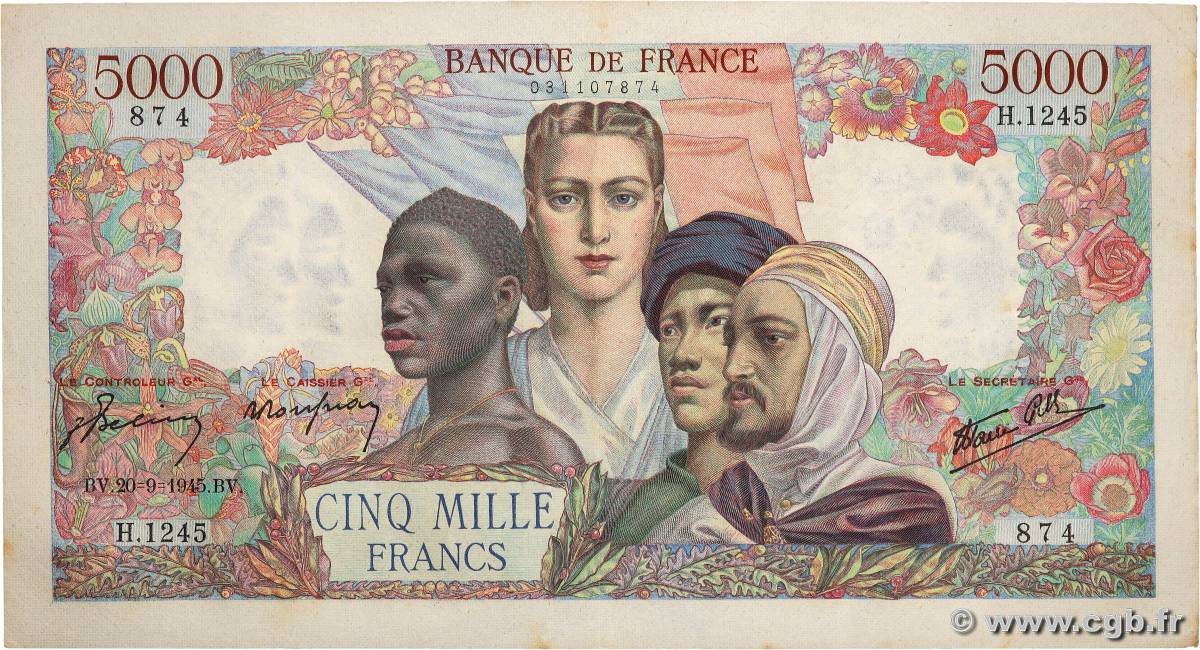 5000 Francs EMPIRE FRANÇAIS FRANCE  1945 F.47.44 pr.SUP