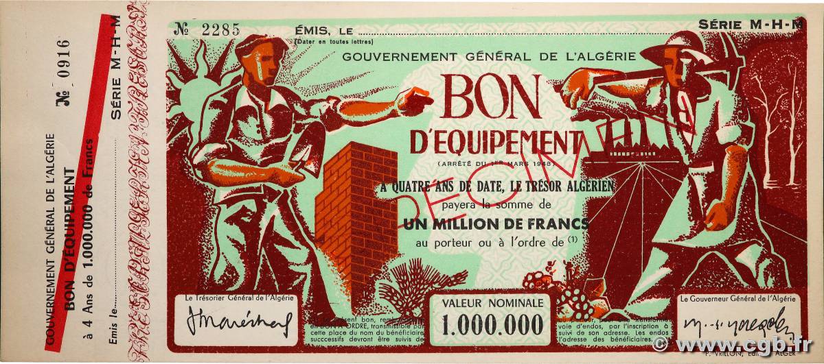 1000000 Francs ALGERIA  1948 P.- UNC