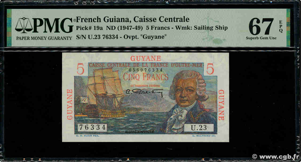 5 Francs Bougainville FRENCH GUIANA  1946 P.19a UNC