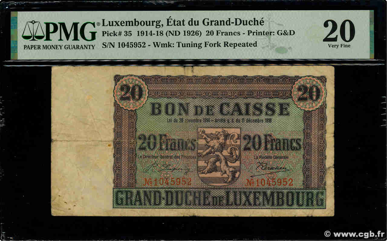 20 Francs LUXEMBOURG  1926 P.35 TB