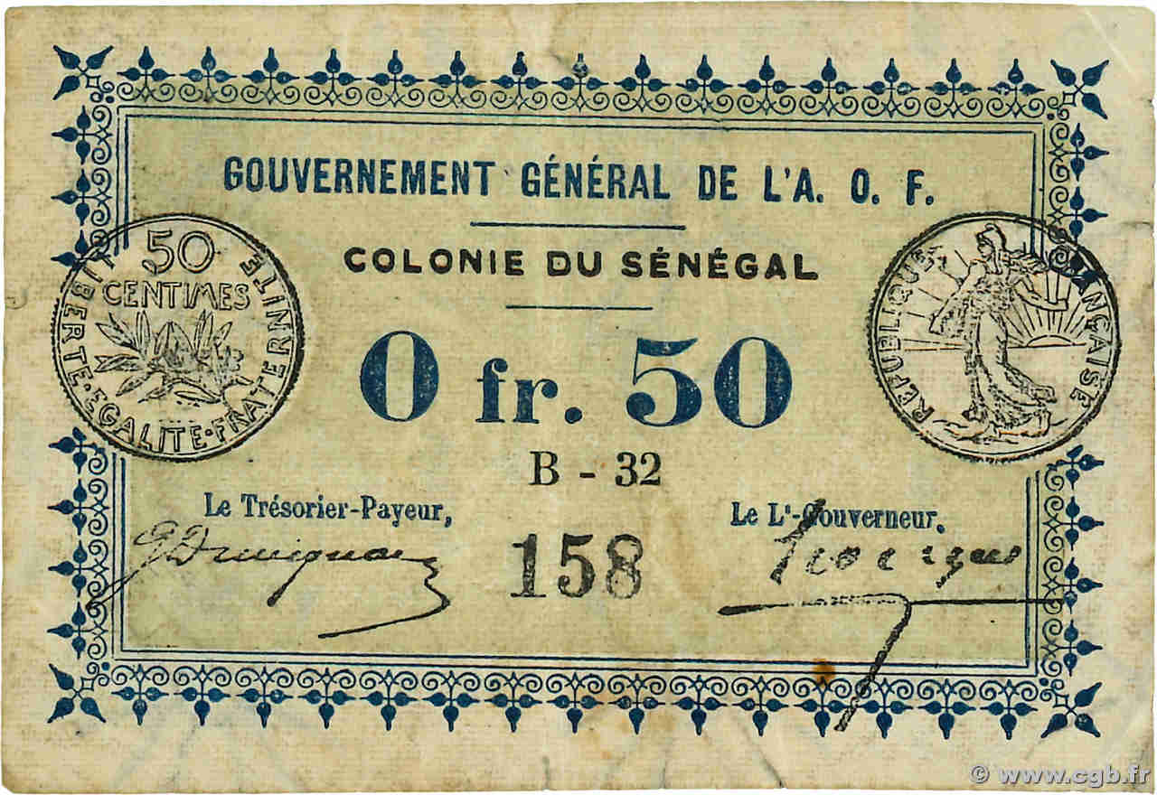 50 Centimes SENEGAL  1917 P.01a VF