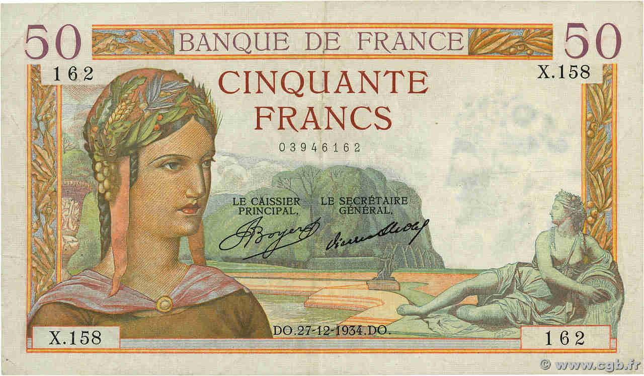 50 Francs CÉRÈS FRANCE  1934 F.17.02 TTB+