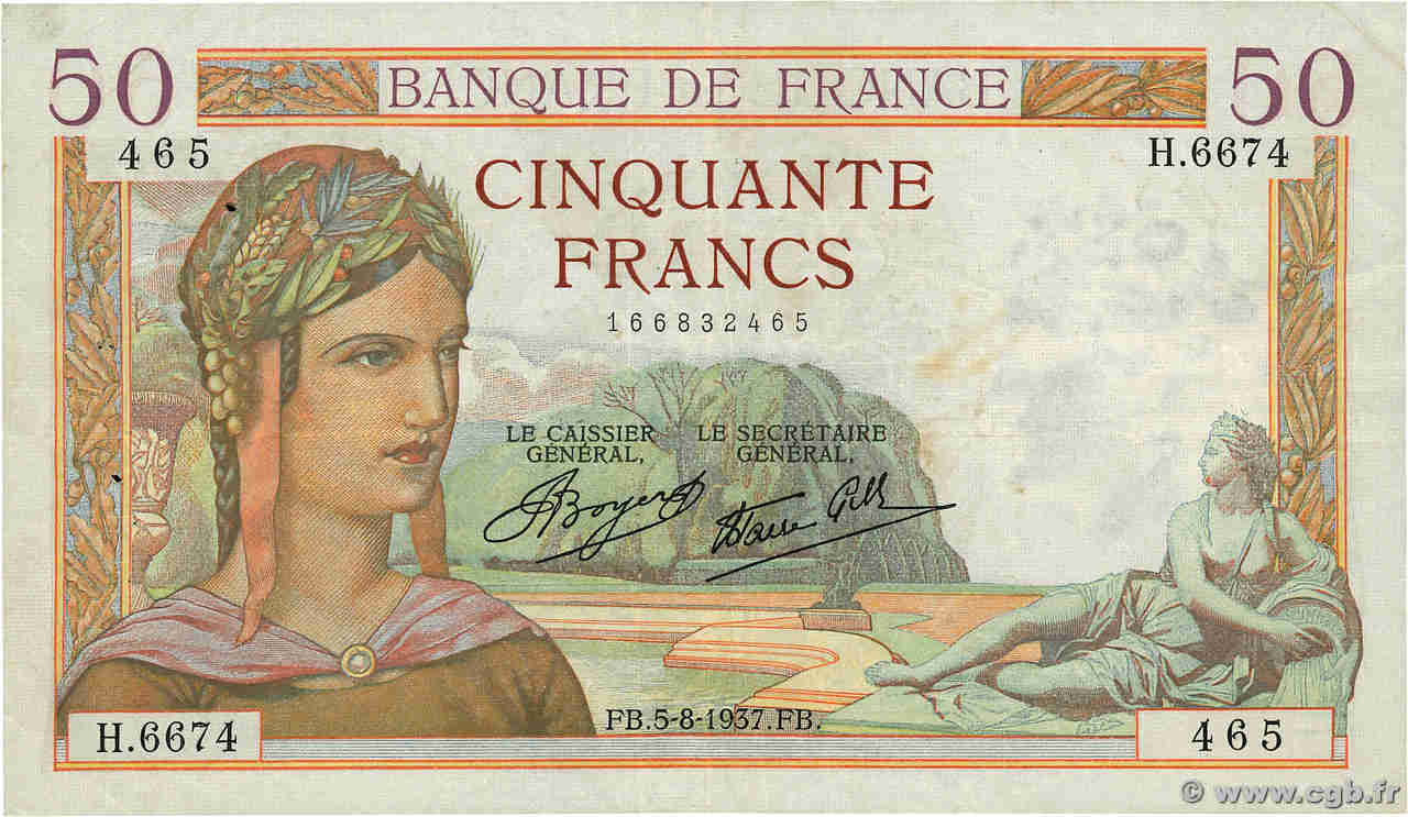 50 Francs CÉRÈS modifié FRANCIA  1937 F.18.01 BC+