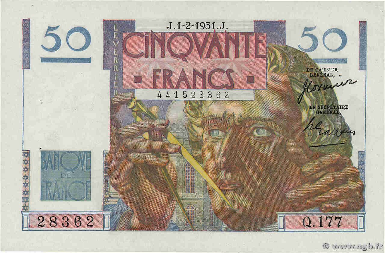 50 Francs LE VERRIER FRANCIA  1951 F.20.17 SC