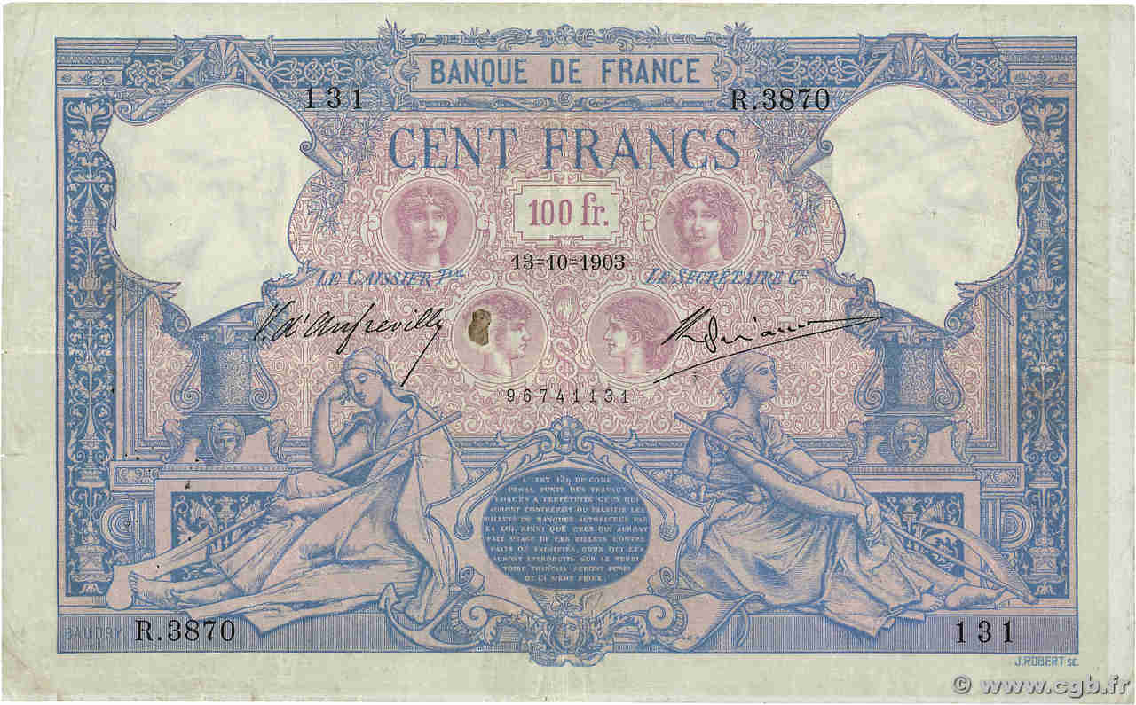 100 Francs BLEU ET ROSE FRANCE  1903 F.21.17 TB