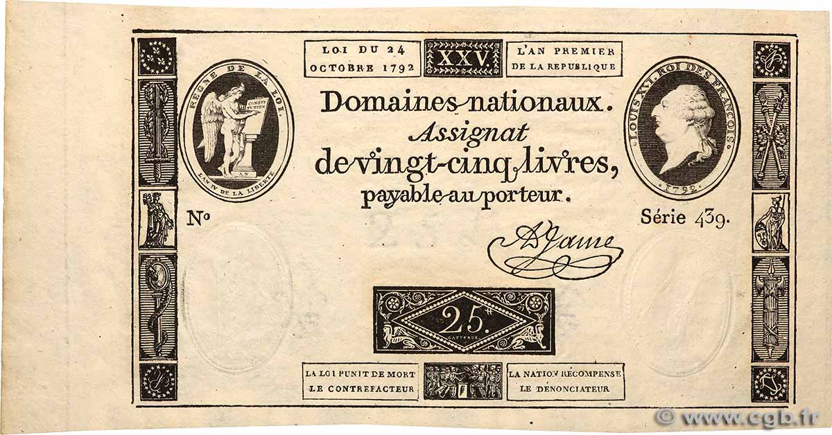 25 Livres FRANCE  1792 Ass.37a pr.NEUF