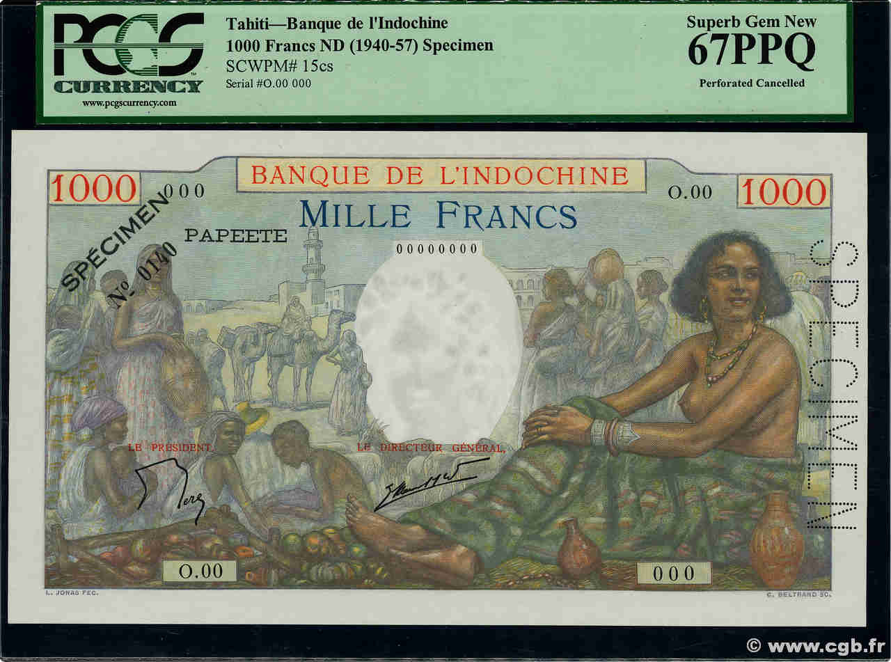 1000 Francs Spécimen TAHITI  1940 P.15cs FDC