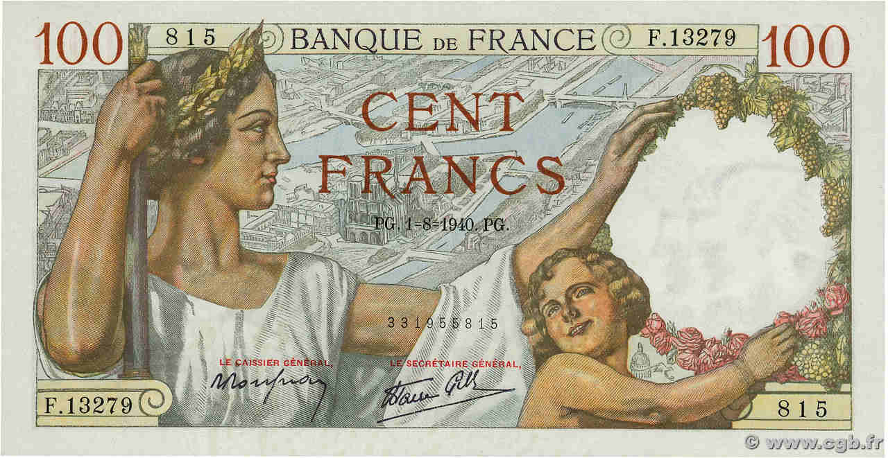 100 Francs SULLY FRANCIA  1940 F.26.34 SC+