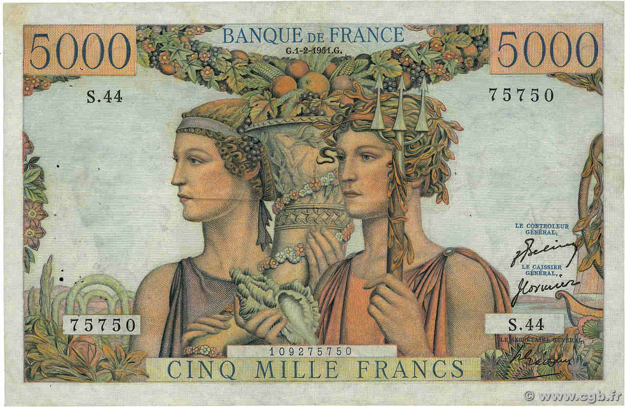 5000 Francs TERRE ET MER FRANKREICH  1951 F.48.03 fSS