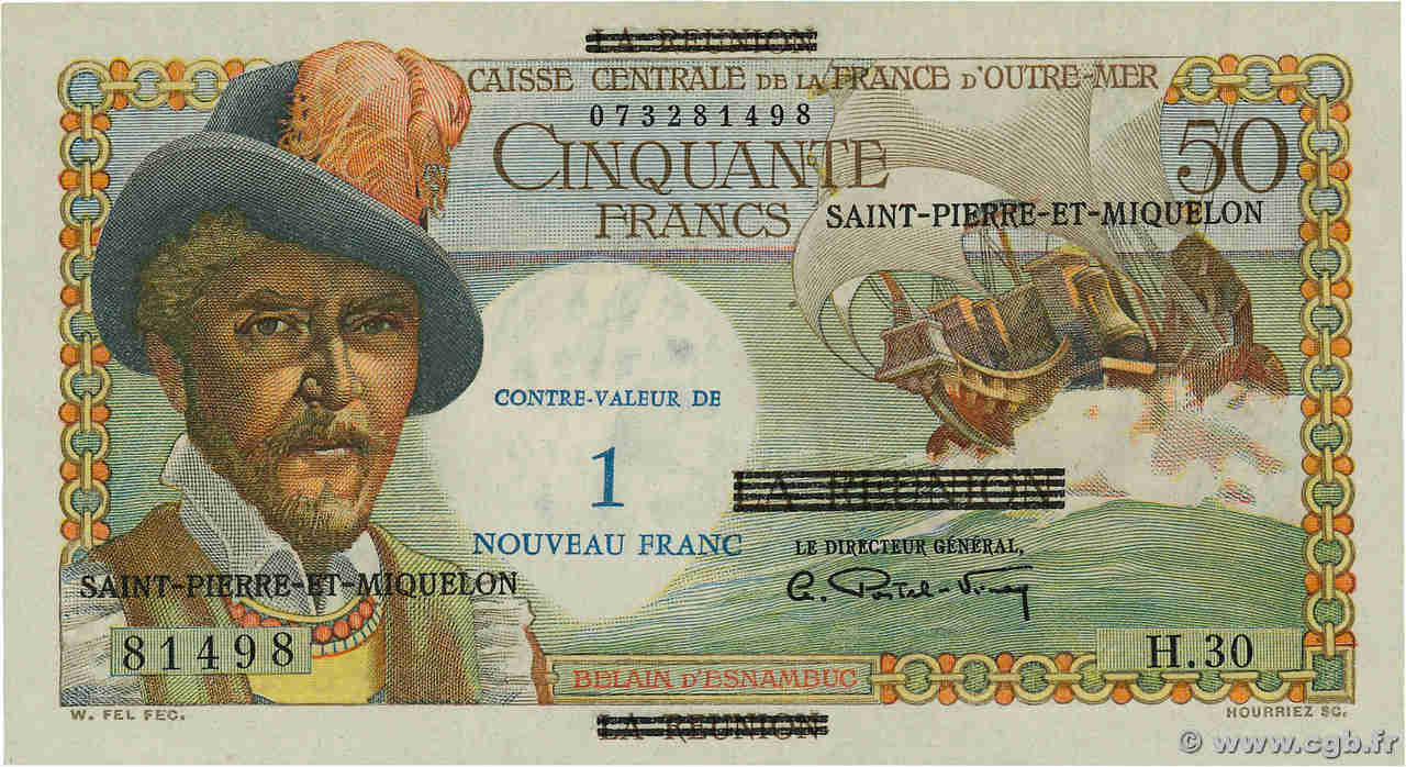 1 NF sur 50 Francs Belain d Esnambuc SAN PEDRO Y MIGUELóN  1960 P.30b SC+