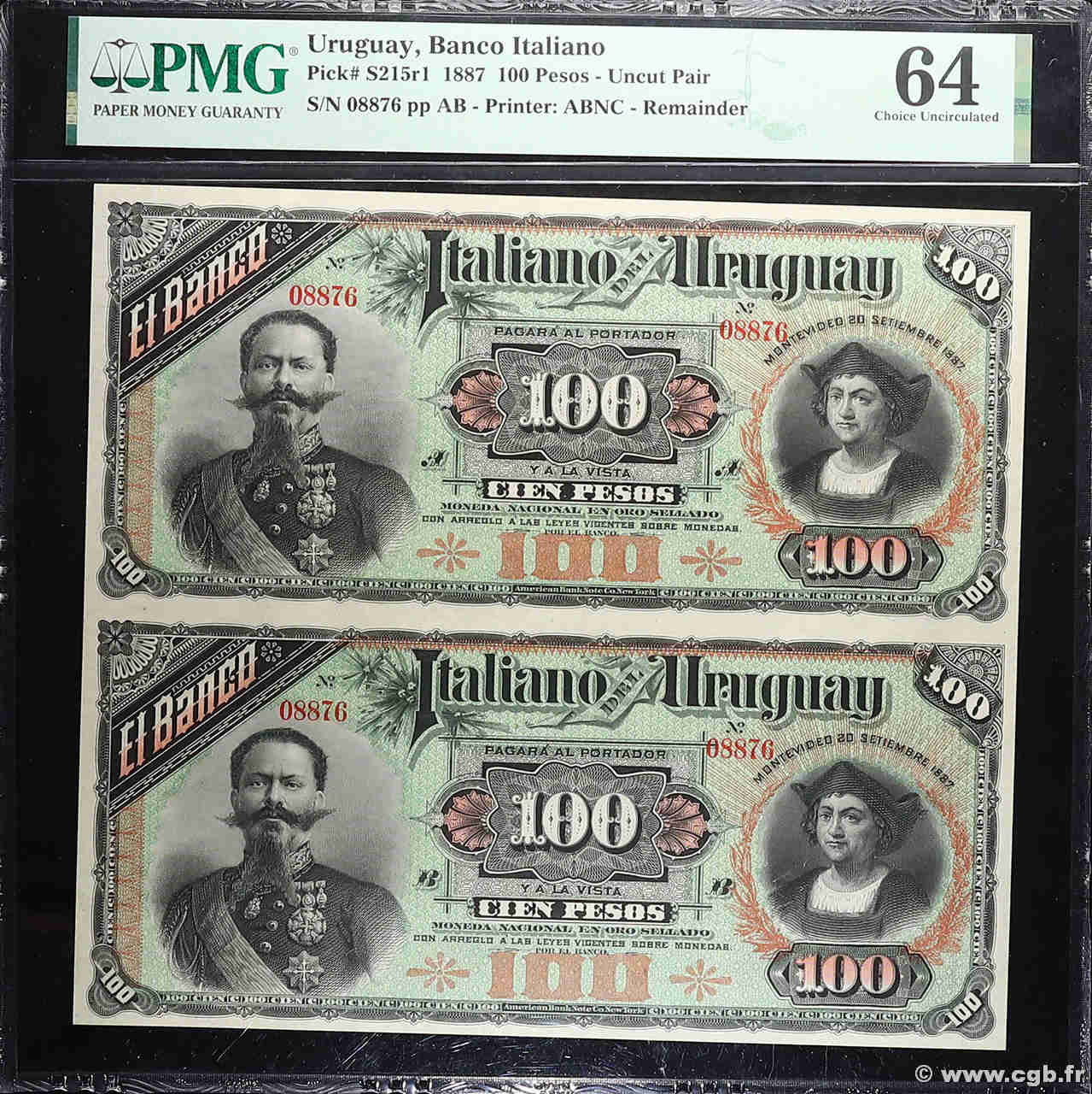 100 Pesos Planche URUGUAY  1887 PS.215r1 pr.NEUF