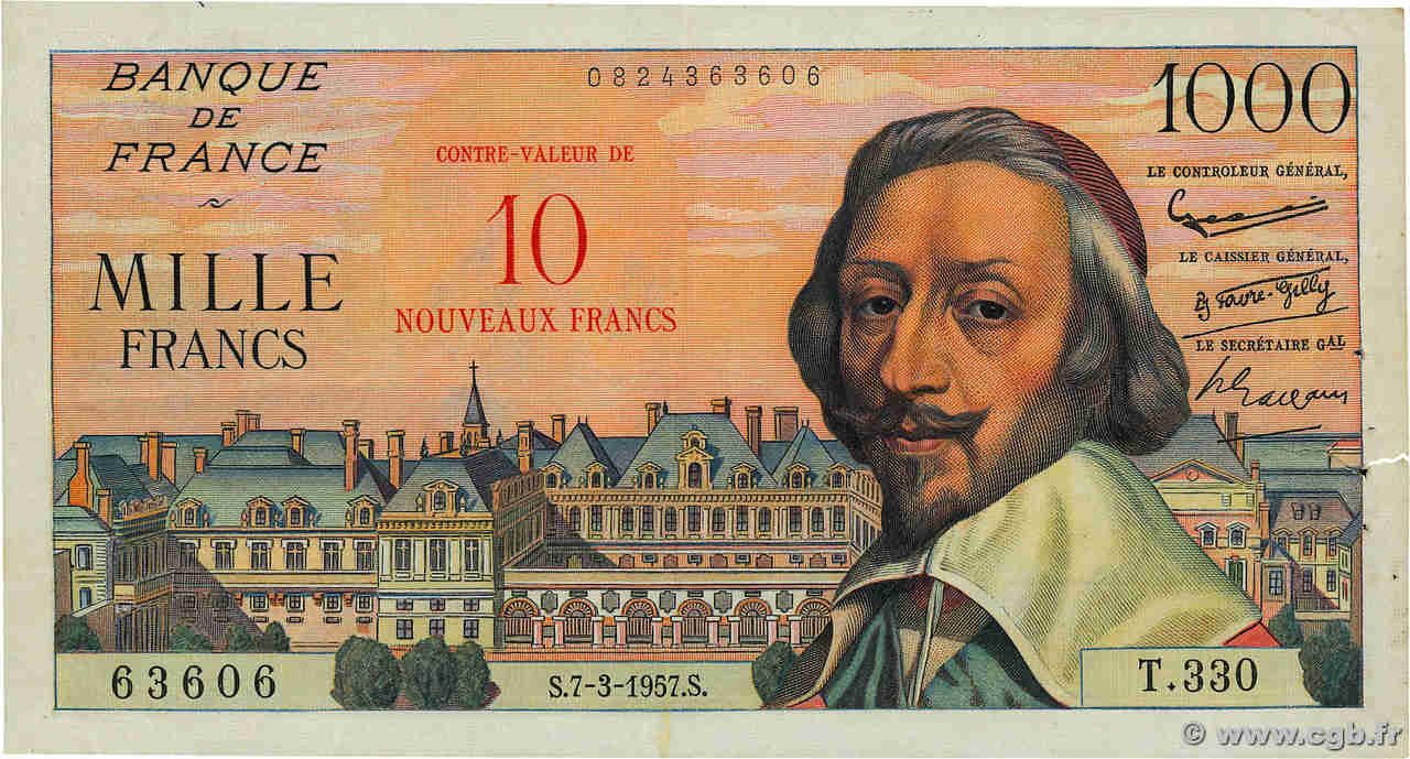 10 NF sur 1000 Francs RICHELIEU FRANCIA  1957 F.53.01 MBC