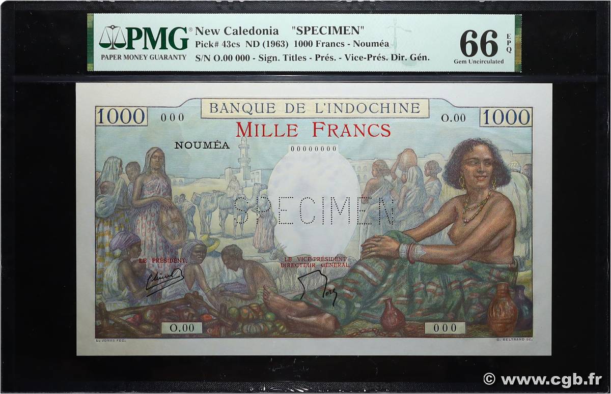 1000 Francs Spécimen NEW CALEDONIA  1958 P.43cs UNC