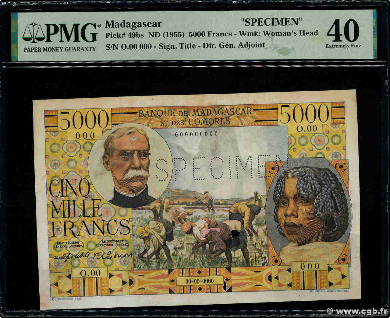 5000 Francs Spécimen MADAGASCAR  1950 P.049bs q.SPL