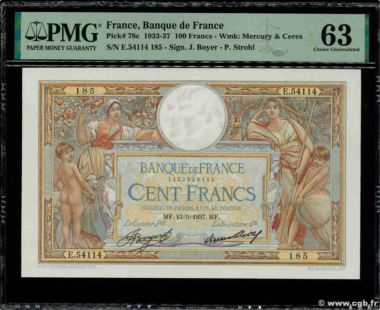 100 Francs LUC OLIVIER MERSON grands cartouches FRANKREICH  1937 F.24.16 fST+