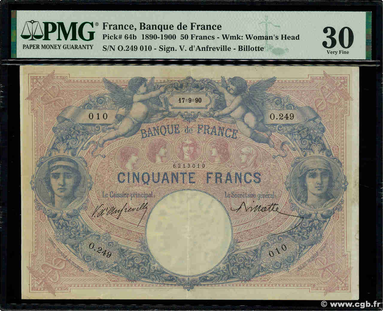 50 Francs BLEU ET ROSE FRANCE  1890 F.14.02 TTB