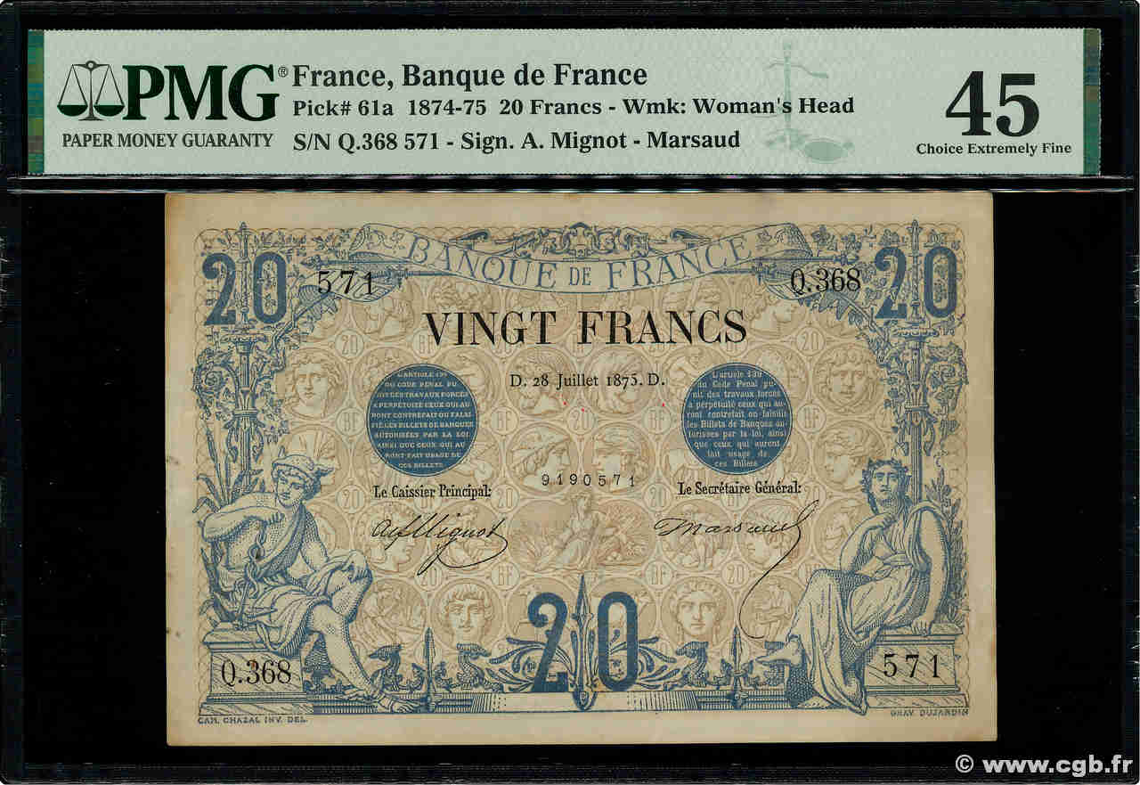 20 Francs NOIR FRANKREICH  1875 F.09.02 VZ