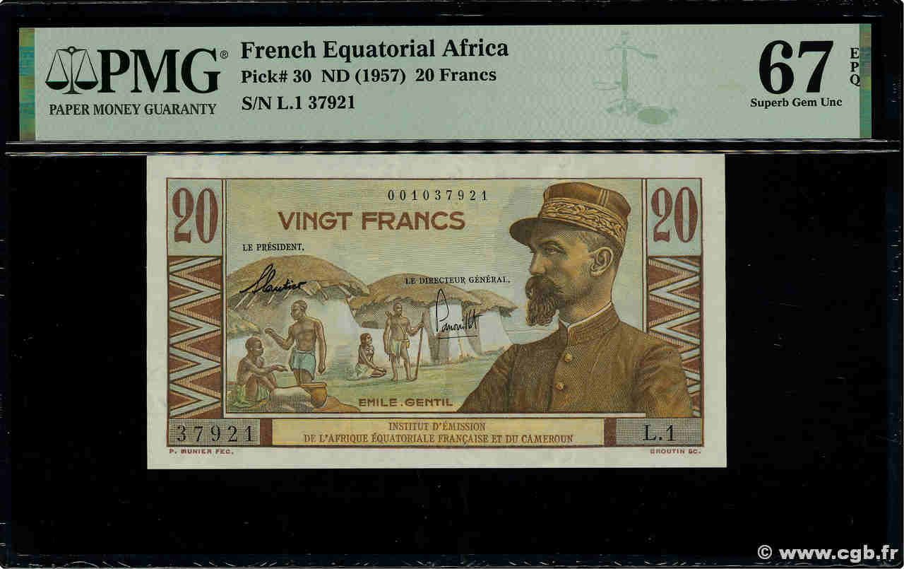 20 Francs Émile Gentil IE AFRIQUE ÉQUATORIALE FRANÇAISE  1957 A.139a ST