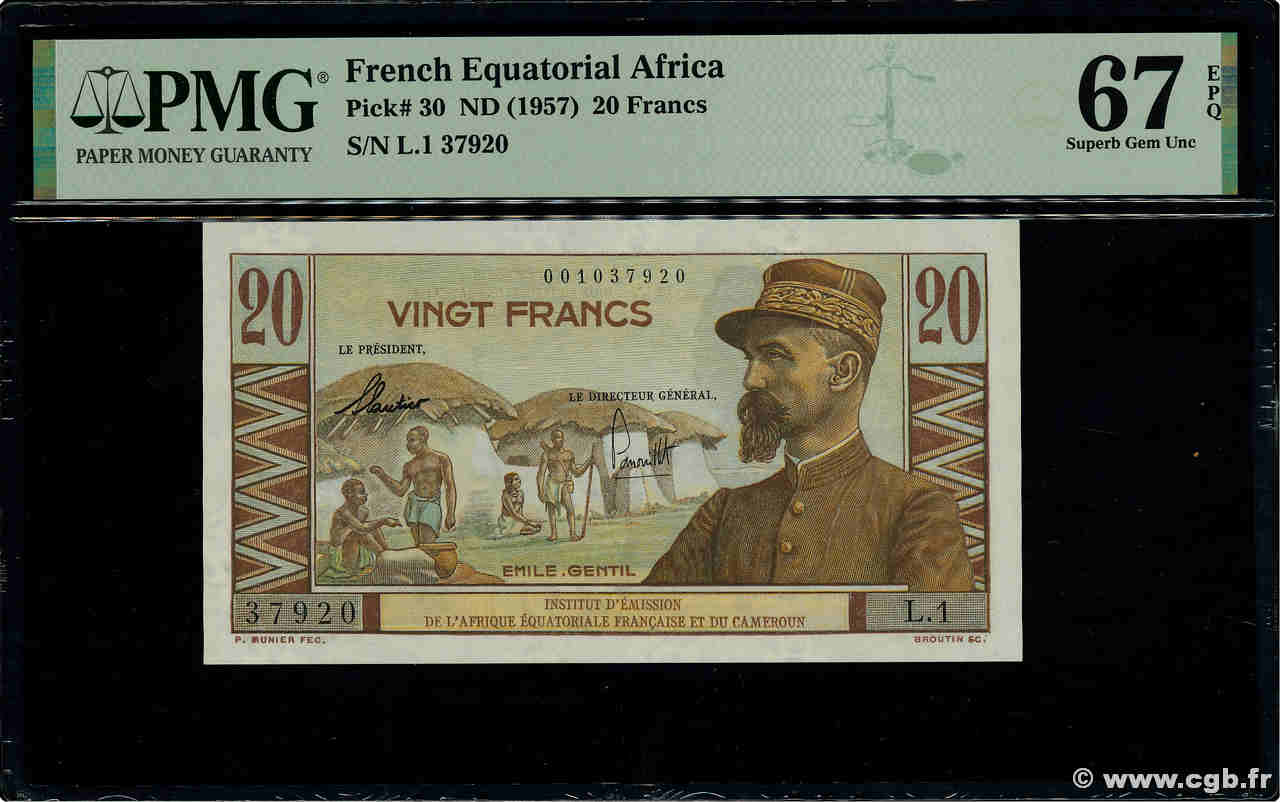 20 Francs Émile Gentil IE AFRIQUE ÉQUATORIALE FRANÇAISE  1957 A.139a ST
