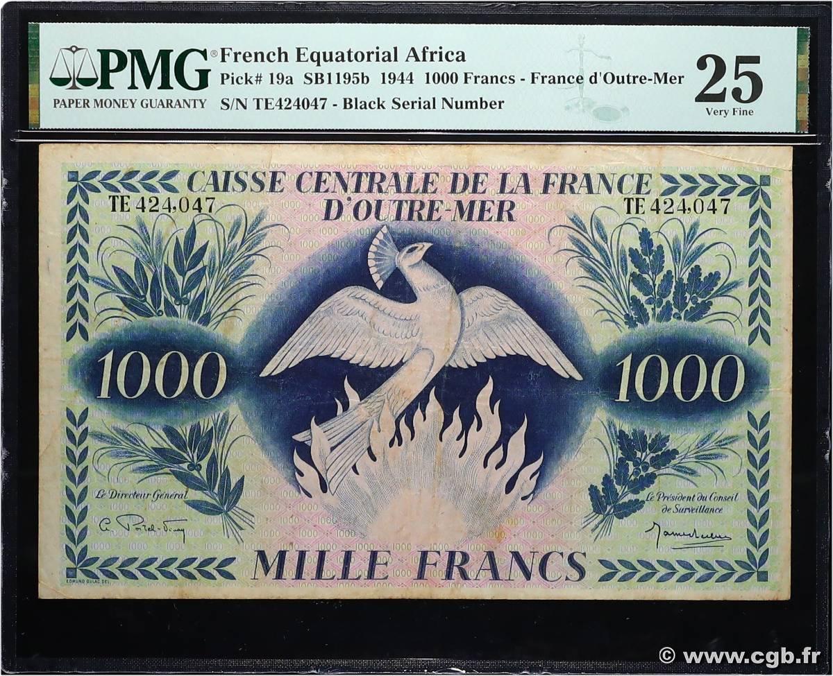 1000 Francs Phénix FRENCH EQUATORIAL AFRICA  1944 P.19a VF