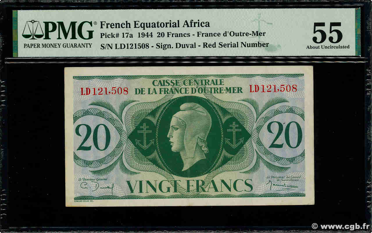 20 Francs FRENCH EQUATORIAL AFRICA  1944 P.17a AU