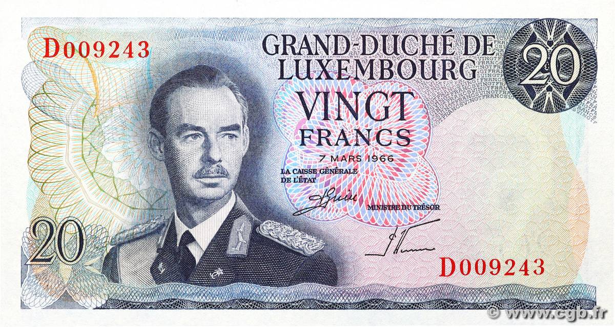 20 Francs LUXEMBOURG  1966 P.54a UNC