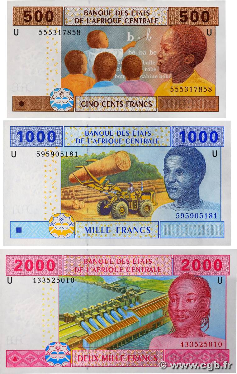 500 à 2000 Francs Lot CENTRAL AFRICAN STATES  2002 P.206Ud, P.207Ud et P.208Ud UNC