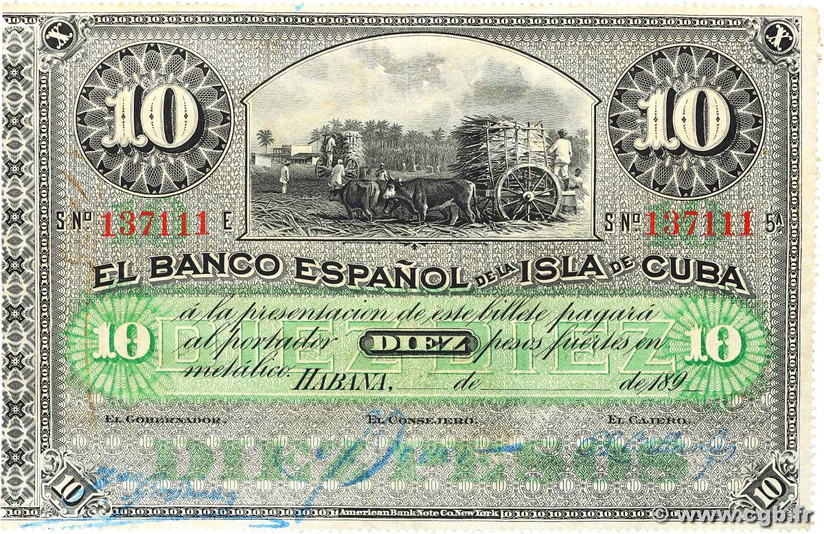 10 Pesos CUBA  1896 P.049a SPL+