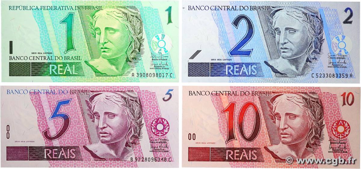 1, 2, 5 et 10 Reais Lot BRASILE  2003 P.245Ah, P.244Af, P.249(f) et P.251 FDC