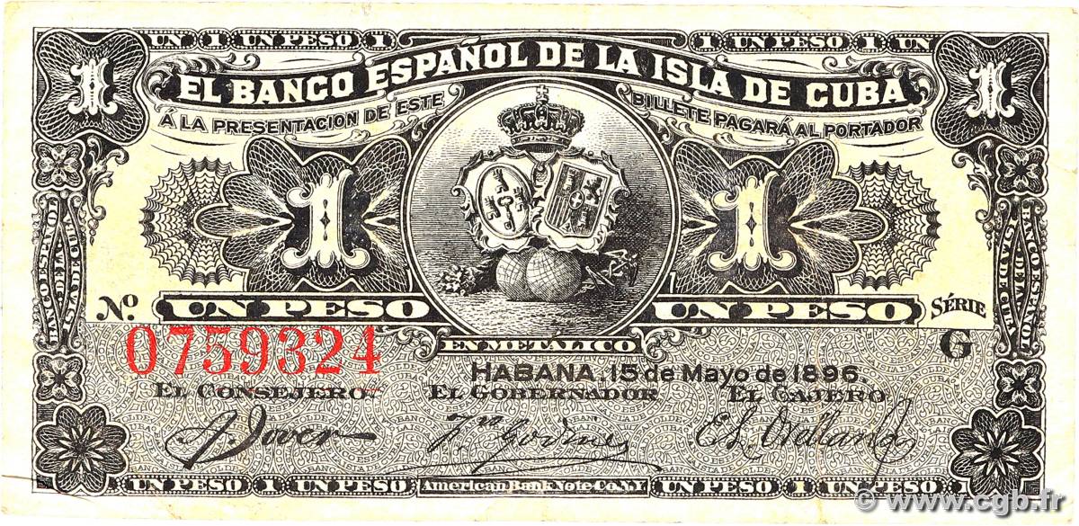 1 Peso CUBA  1896 P.047a MBC+