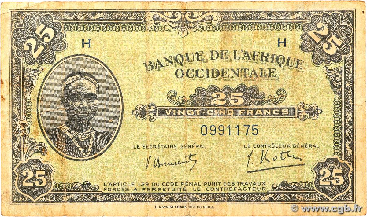 25 Francs FRENCH WEST AFRICA (1895-1958)  1942 P.30a VG