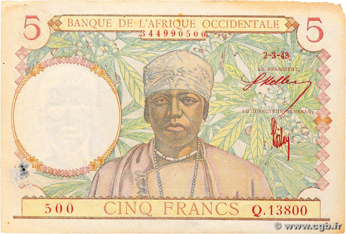 5 Francs FRENCH WEST AFRICA  1943 P.26 BB