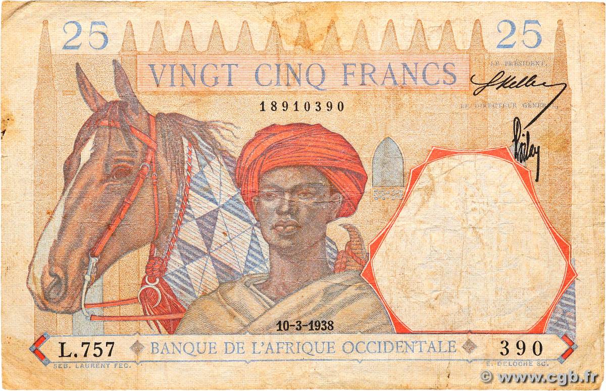 25 Francs AFRIQUE OCCIDENTALE FRANÇAISE (1895-1958)  1938 P.22 pr.TB