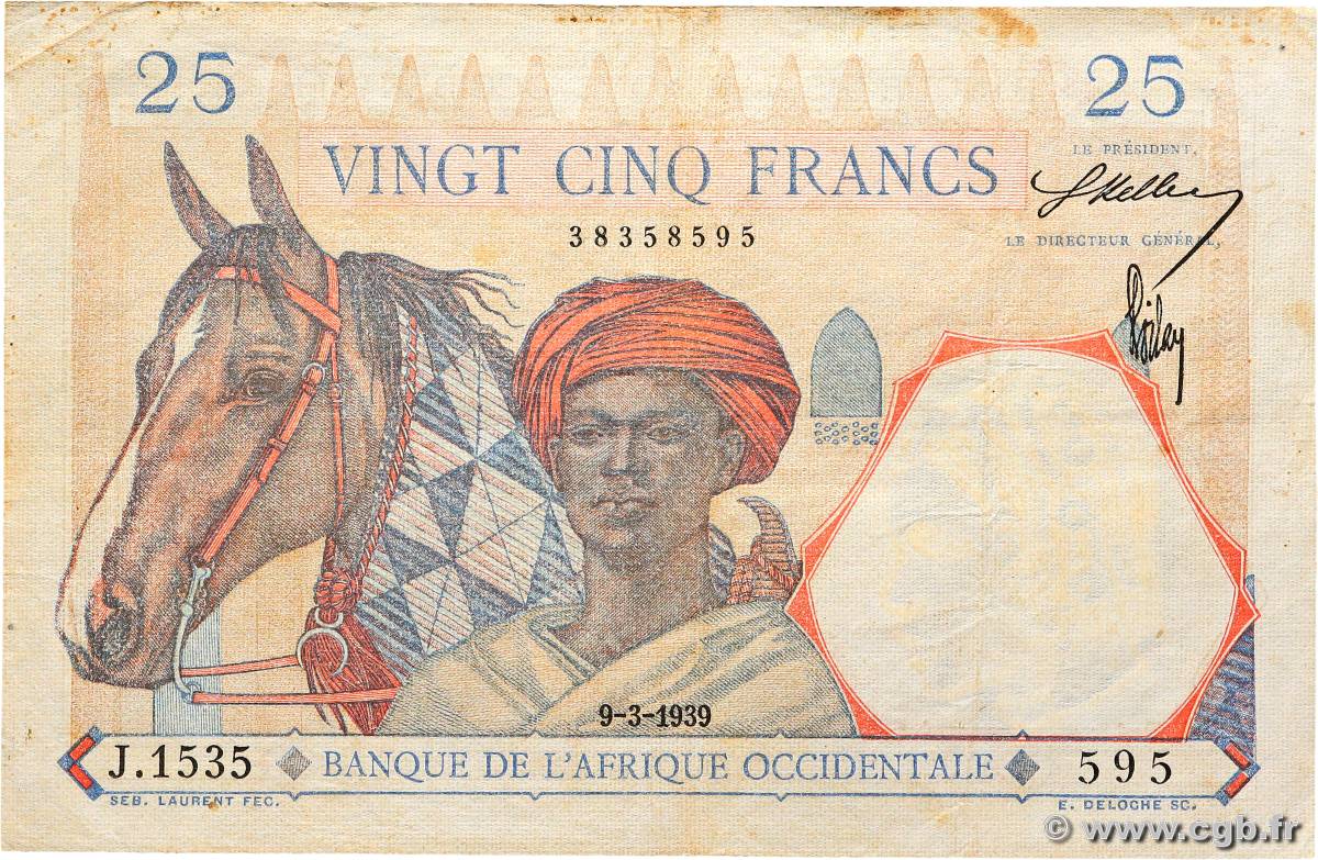 25 Francs FRENCH WEST AFRICA  1939 P.22 q.SPL