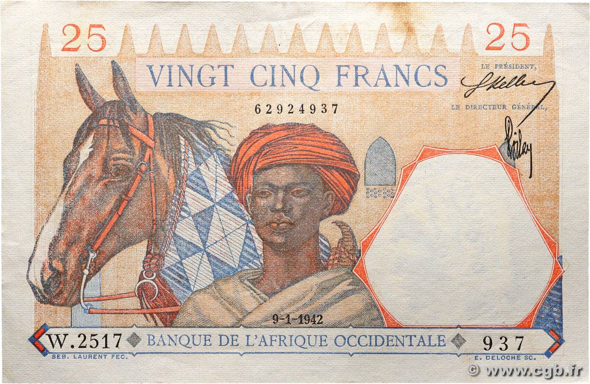 25 Francs FRENCH WEST AFRICA  1942 P.27 SPL