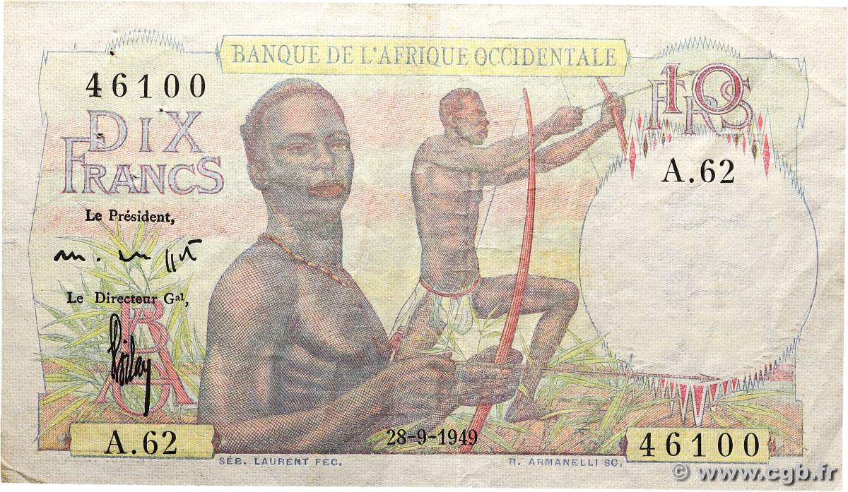 10 Francs FRENCH WEST AFRICA (1895-1958)  1949 P.37 VF