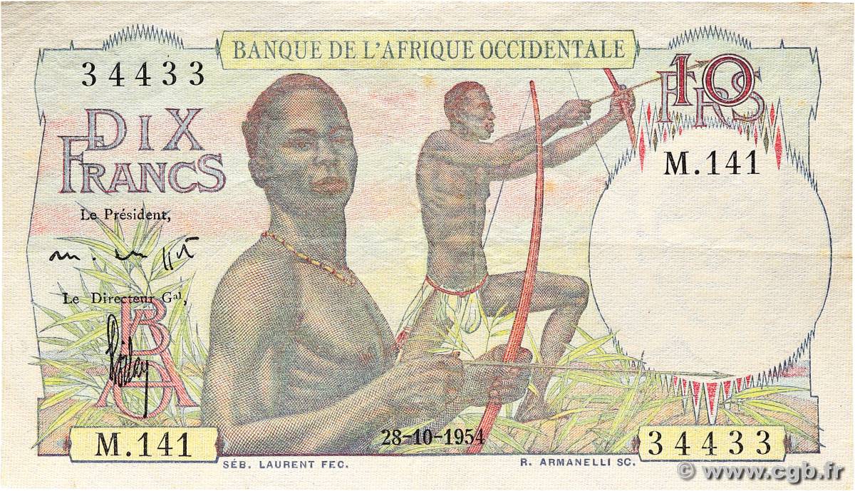 10 Francs FRENCH WEST AFRICA  1954 P.37 q.SPL