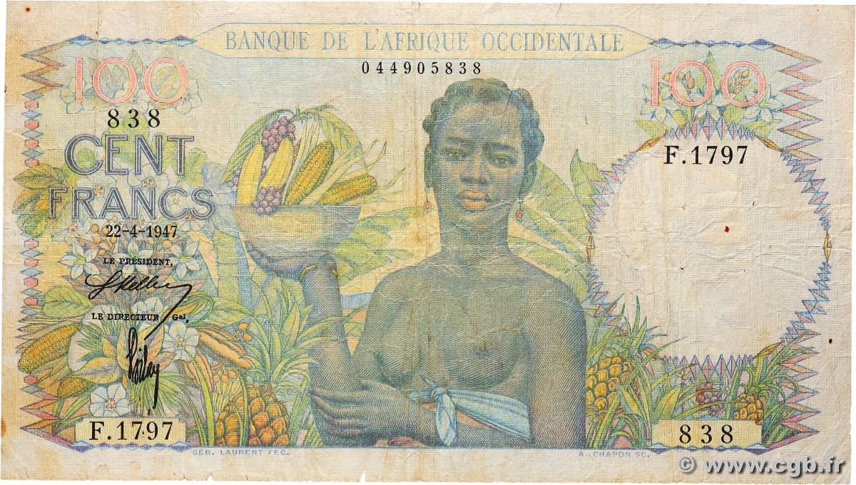 100 Francs FRENCH WEST AFRICA  1947 P.40 G