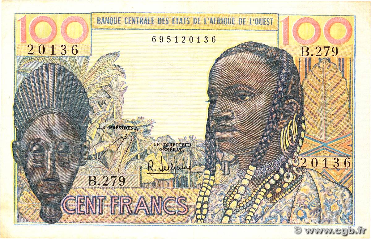 100 Francs WEST AFRICAN STATES  1965 P.002b VF