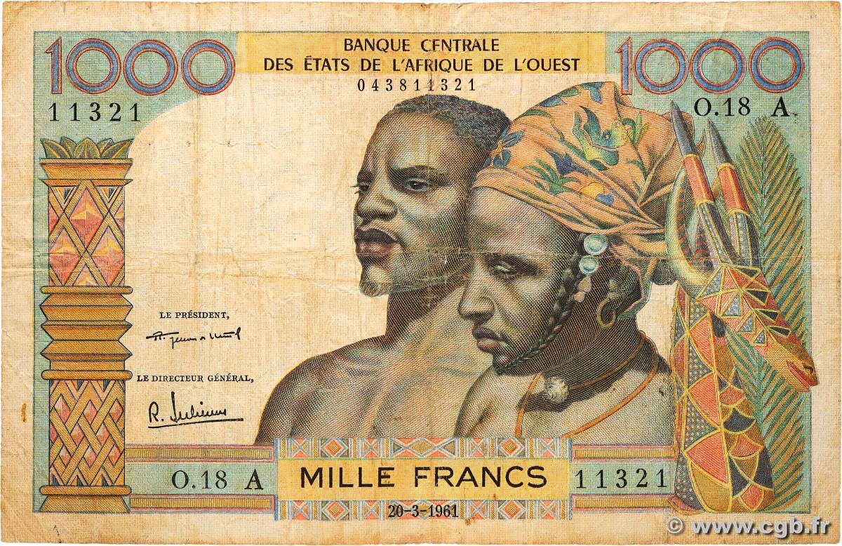 1000 Francs WEST AFRICAN STATES  1961 P.103Ab VG