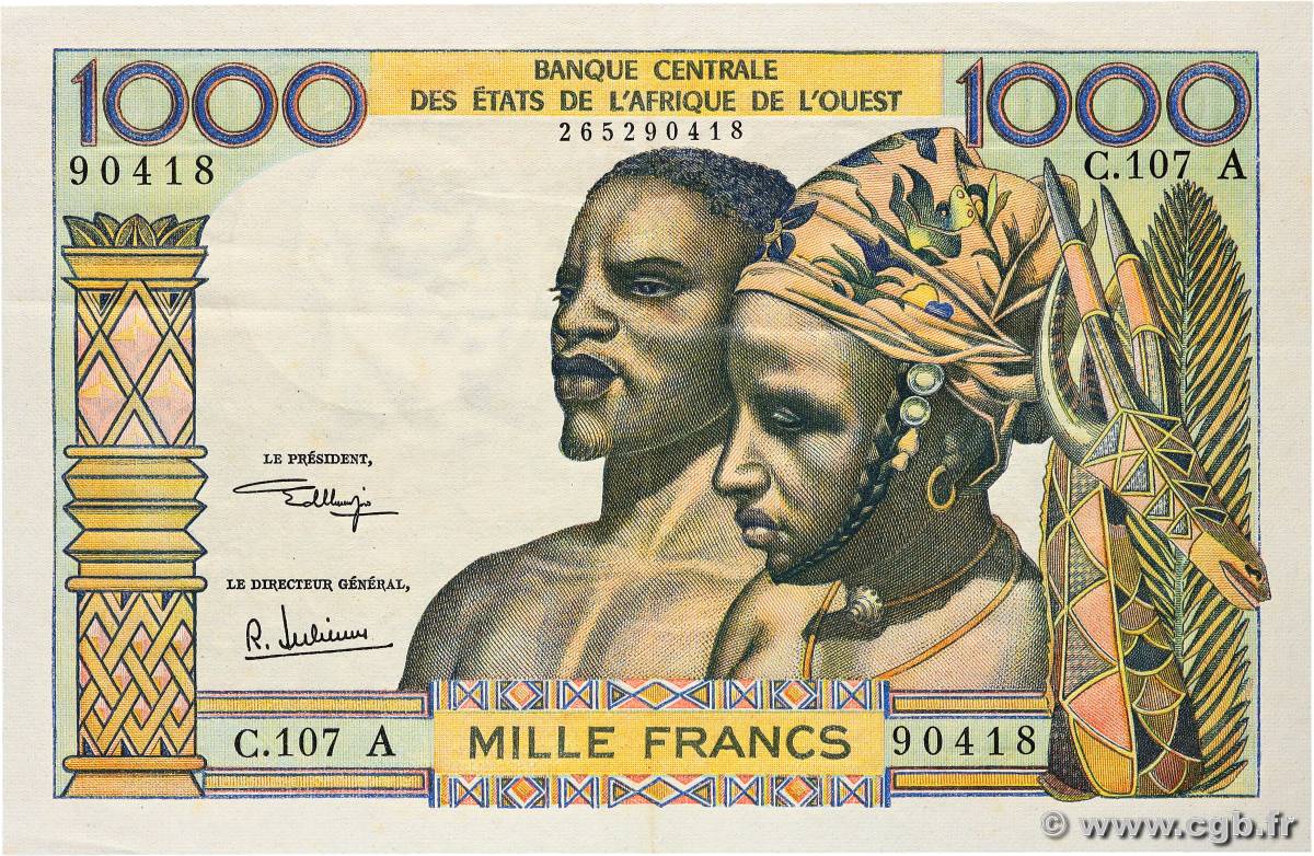 1000 Francs WEST AFRICAN STATES  1973 P.103Aj XF+